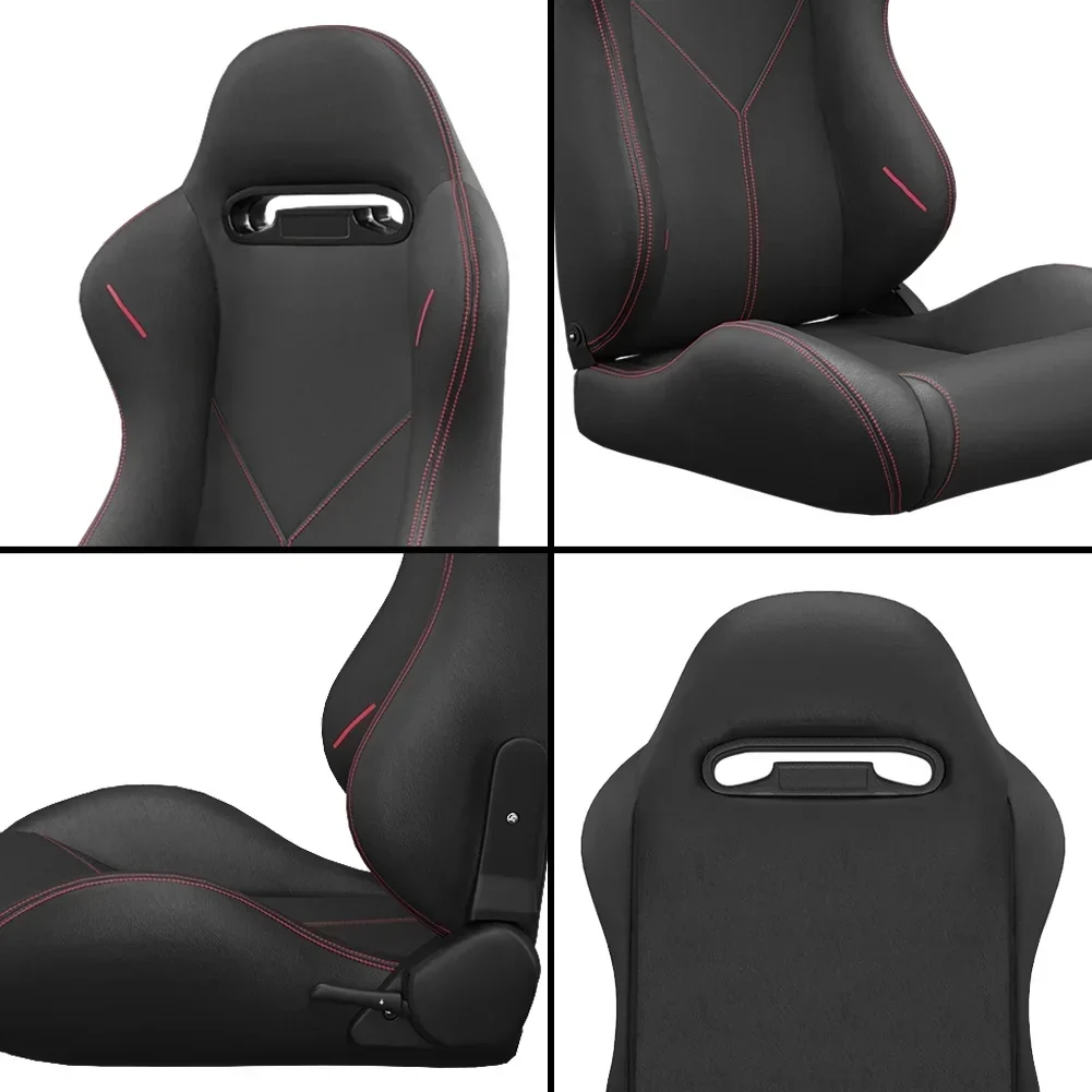 2PC Universal Reclinable Bucket Racing Seats With Adjustor Slider - Red PVC Leather - Image 9 2PC Universal Reclinable Bucket Racing Seats With Adjustor Slider - Red PVC Leather - Image 9