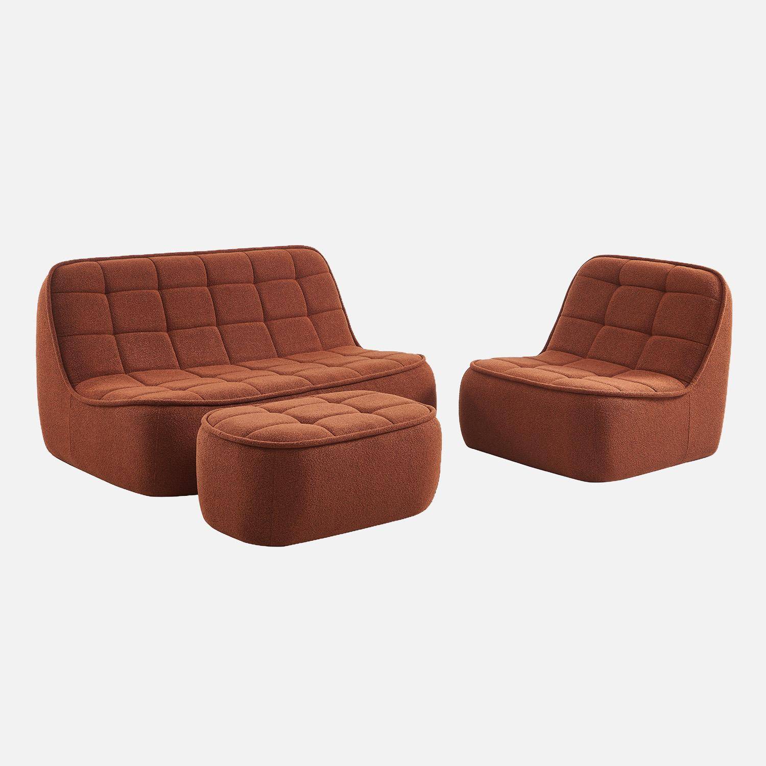 Boni - Sofá modular de borreguito texturizada con reposapiés, 3 plazas