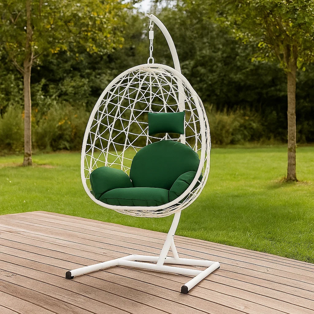 Sillón Colgante de 1 Plaza con Estructura Metálica Blanca y Resina Trenzada - LfexCdF246ak