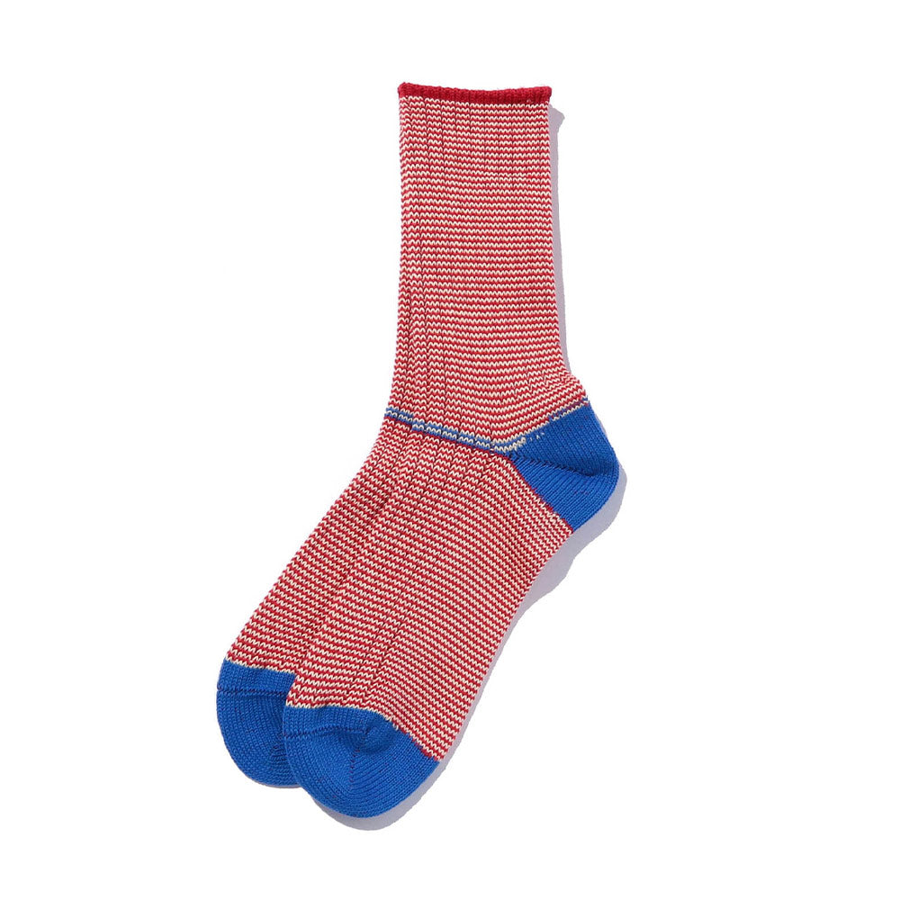 Beams Plus - Chaussettes Rib Pinstripe - Rouge & Bleu