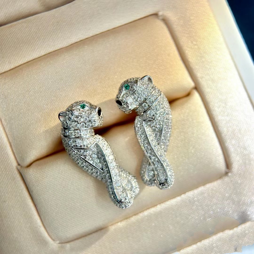 Cartier Full Paved Diamond Leopard Stud Earrings - Original Replica Club