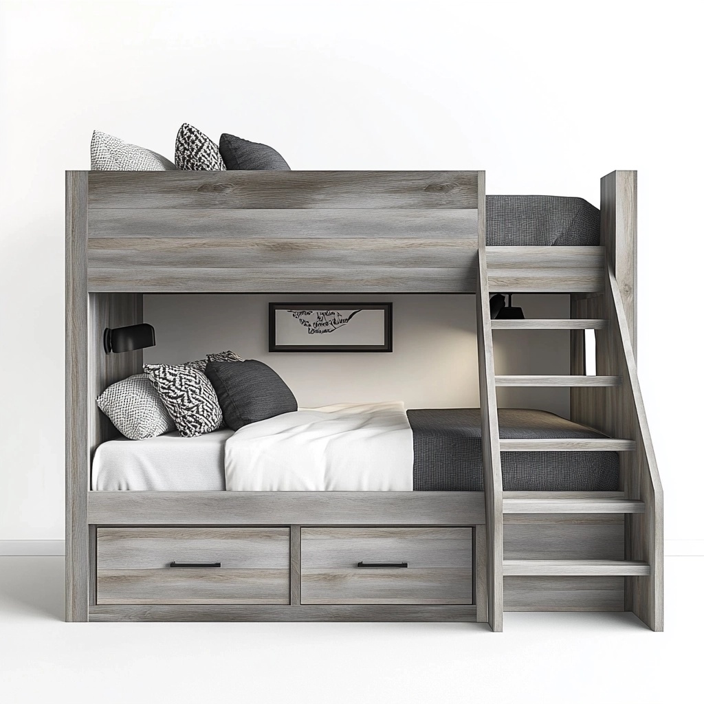 Litera moderna de madera para dormitorios con almacenamiento color gris