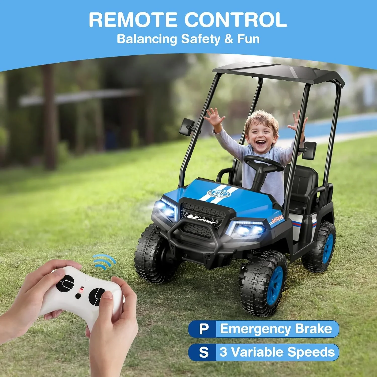 R9 24V Children's Golf Cart with Remote Control Removable Awning