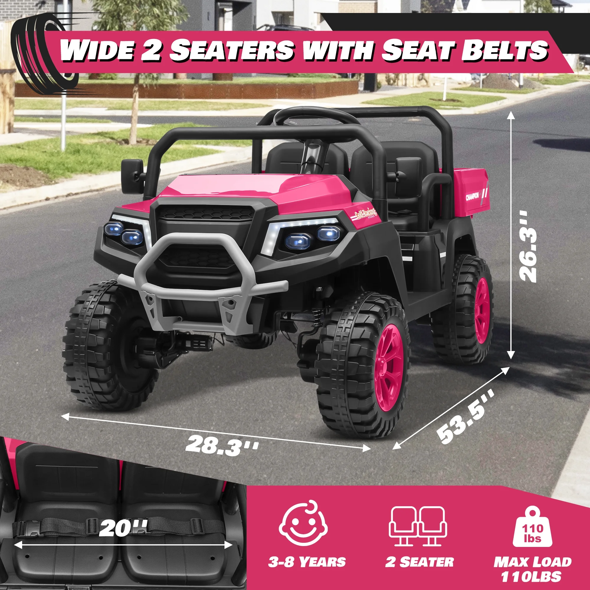 Joyracer 4WD 24 Volt Ride on Toys UTV with 2 Seater & Remote Control, Kids Electric Golf Cart w/ 4x200W Power Motors, Tiltable Trailer & Shovel, 4 Wheels Spring Suspension, Bluetooth USB Music, Black - Image 22