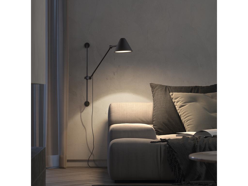 Aplique de pared ARM estilo moderno - Alt. 60 cm - LED COB 5W- 728lm y 3000k - Cable 2 metros - 330º y 180º grados, on&off - ip20 - acero y negro