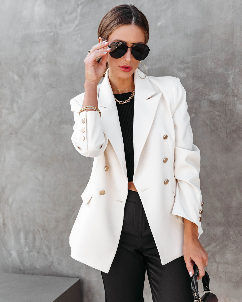 Portia Pocketed Blazer - Cream - Se7enfashion