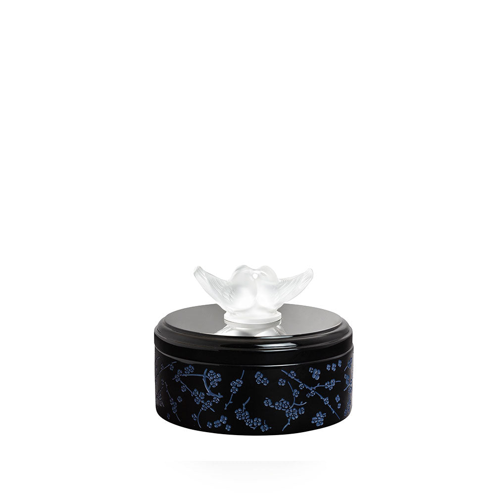 BOÎTE FLEURS DE CERISIER PETIT MODÈLE - CRISTAL INCOLORE, BOIS LAQUÉ NOIR ET BLEU NUIT