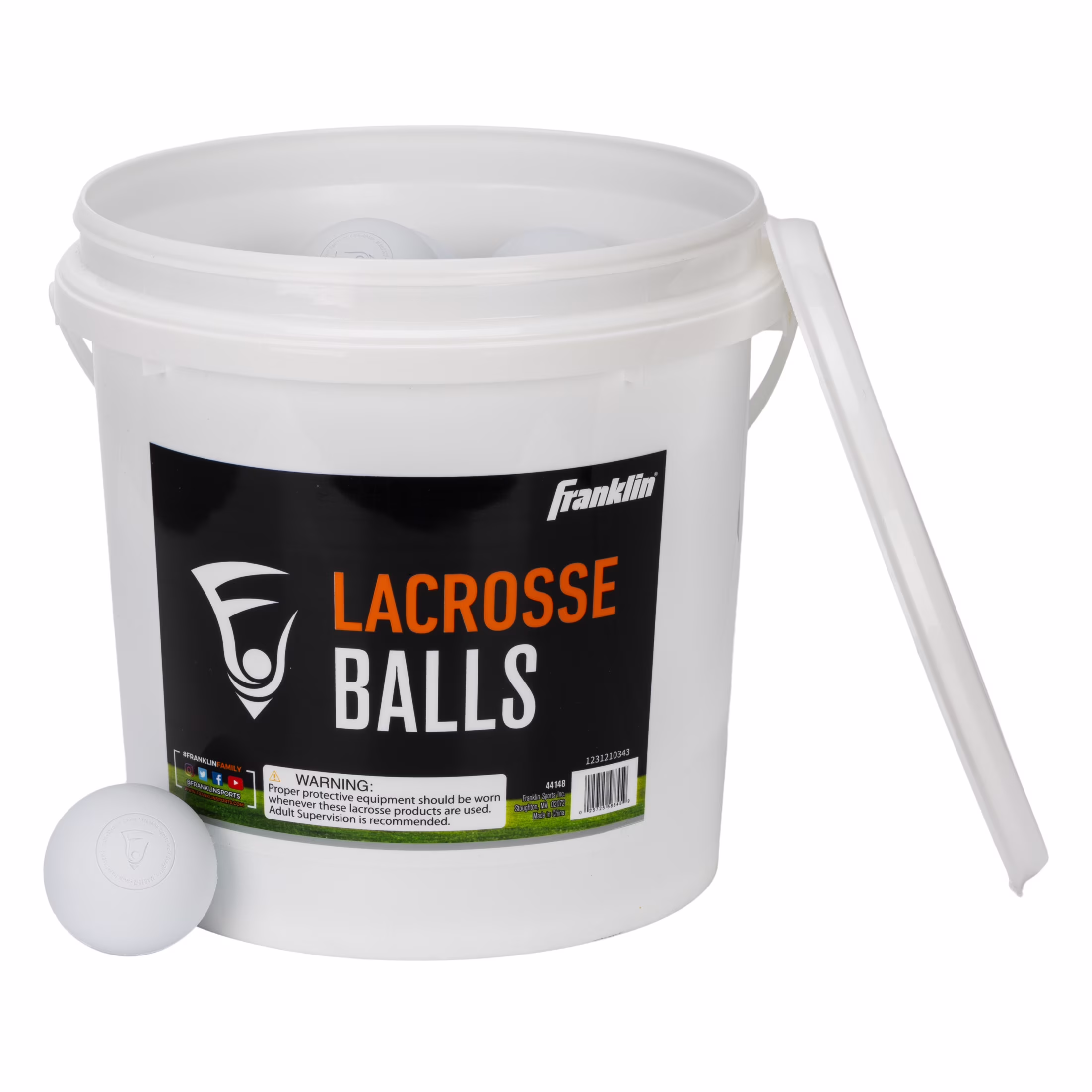 Franklin Sports Lacrosse Balls Bucket - Bulk Pack of (40) Official Size White Lax Balls for Practice + Training - 40 Ball Bucket Pack - Multi - Use Lacrosse, Massage Therapy + Yoga Balls for Athletes
