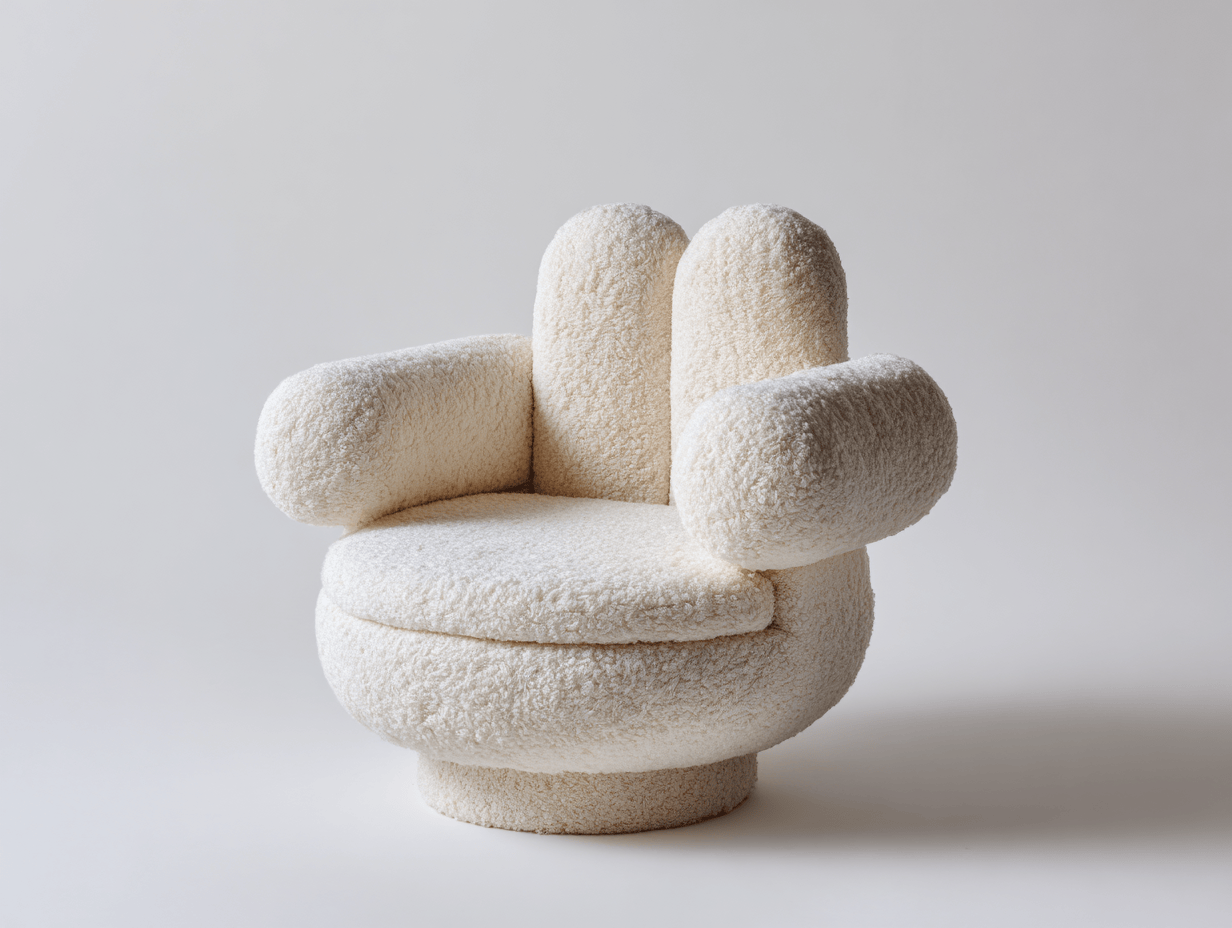 Sillón tapizado de peluche blanco – con cojines decorativos – estilo moderno 50x70x80 cm