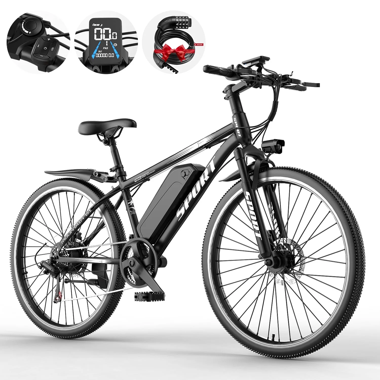 26" Electric Bike for Adults with Peak 750W Brushless Motor, 35Miles 22MPH Commuting Electric Mountain Bike with 36V 10AH Removable Battery, 7-Speed, Front Fork Suspension - Image 11