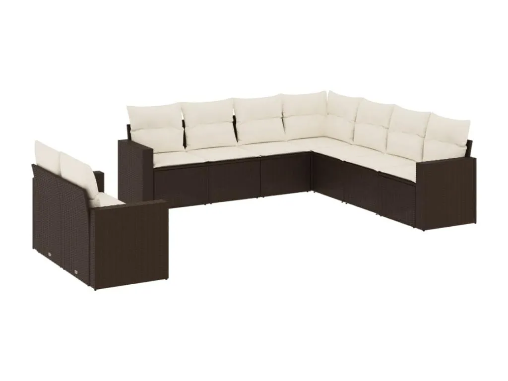Set de sofás de jardín 9 pzas y cojines ratán sintético marrón NFSK55554