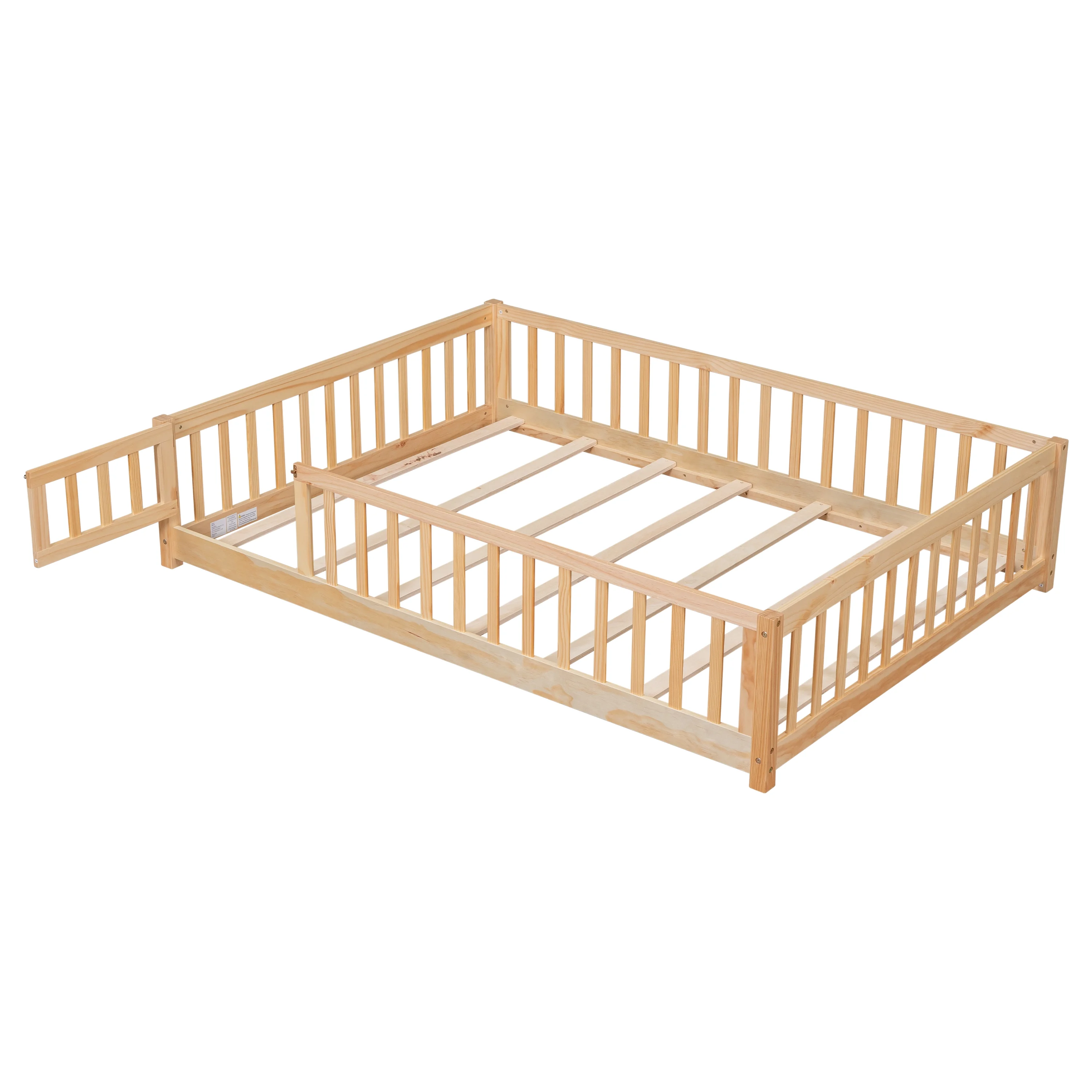 UHOMEPRO Twin Size Floor Bed with Door and Fence, Montessori Floor Bed with Slats and Safety Guardrails, Solid Wood Twin Bed Frame for Bedroom, White - Image 27