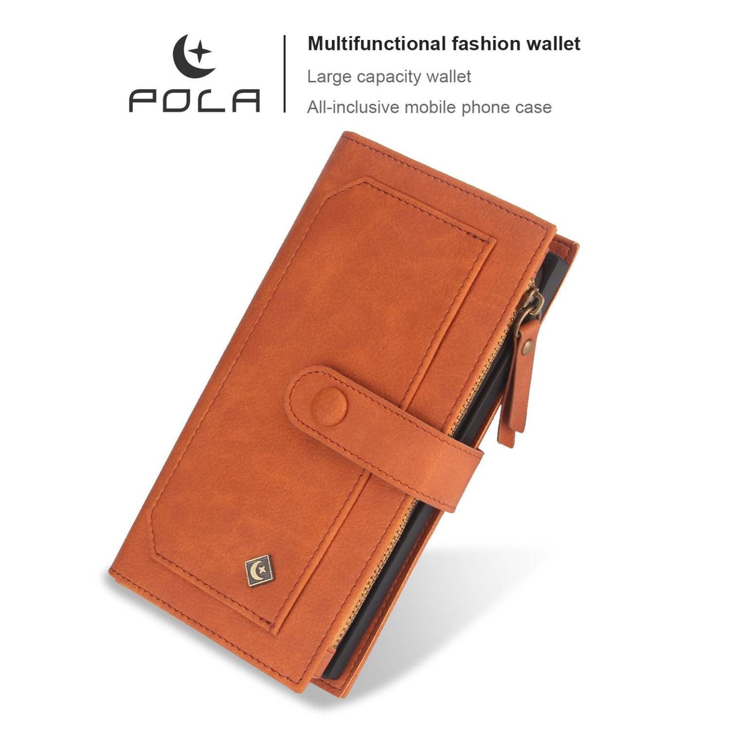 POLA Samsung Wallet Case , Leather Zipper Purse Detachable Magnetic 10 Card Slots Money Pocket Clutch Protection Back Cases Cover