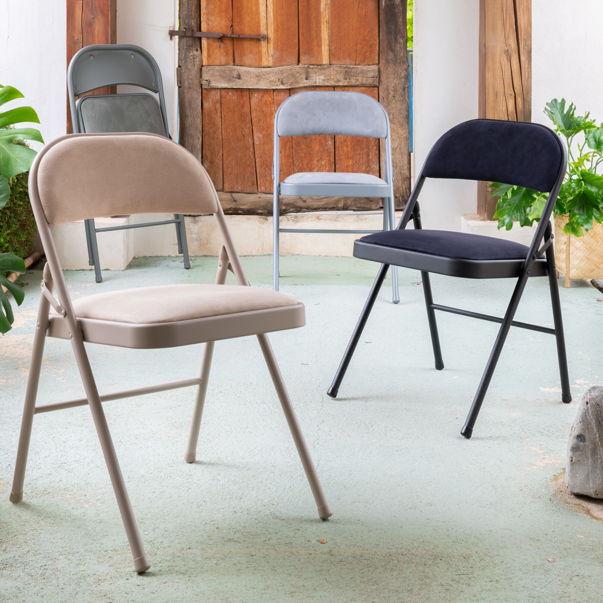 CASTA - Chaise pliante en métal et tissu - gris restanque
