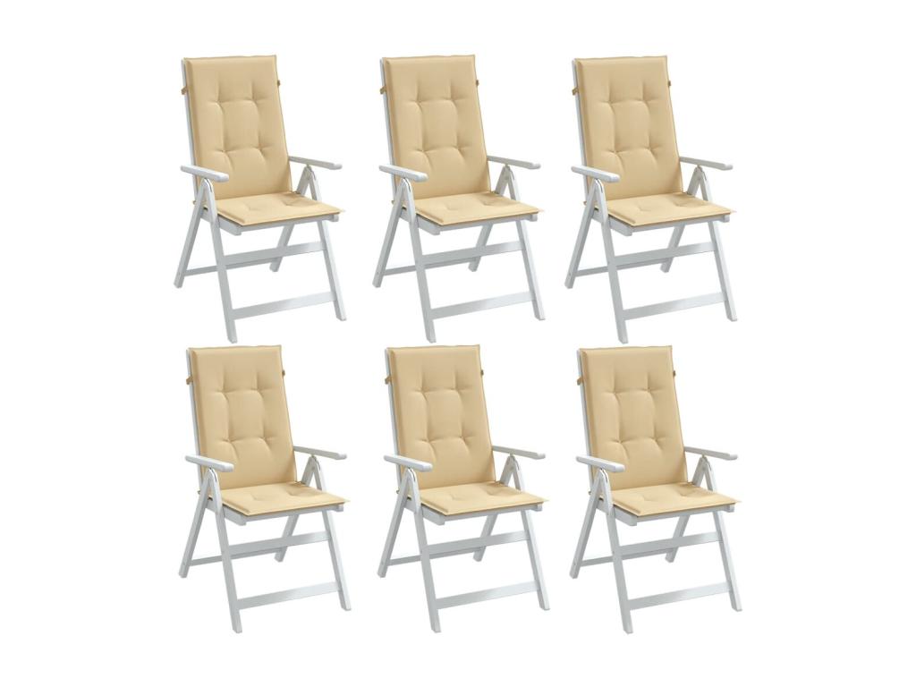 Cojines silla respaldo alto 6 uds tela beige melange 120x50x4cm