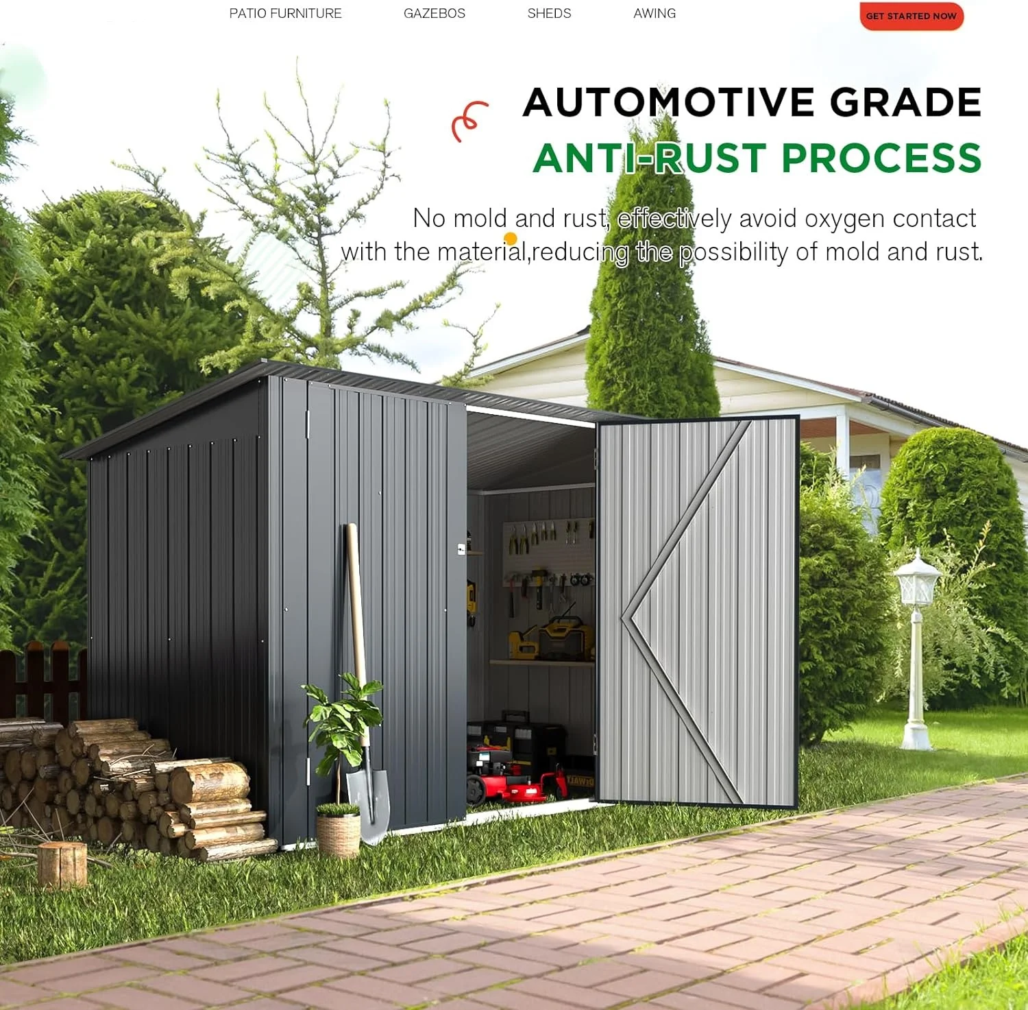 YODOLLA Outdoor Storage Shed, 3 x 7 Ft Bike Sheds & Outdoor Storage, Small Metal Outdoor Storage Cabinet for Garden - Image 2