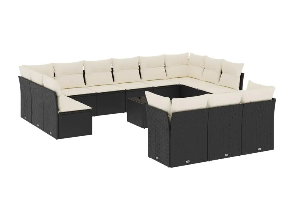 Set sofás de jardín 14 piezas con cojines ratán sintético negro 37658TRCJ