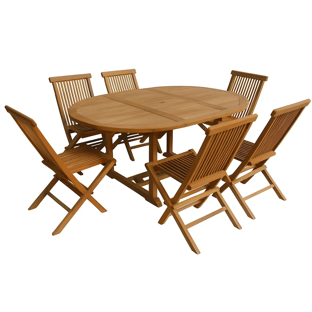 Conjunto de comedor de jardín para 6 personas, madera maciza de acacia, mesa extensible, 6 sillas plegables, color natural - LOYQvtk201rT