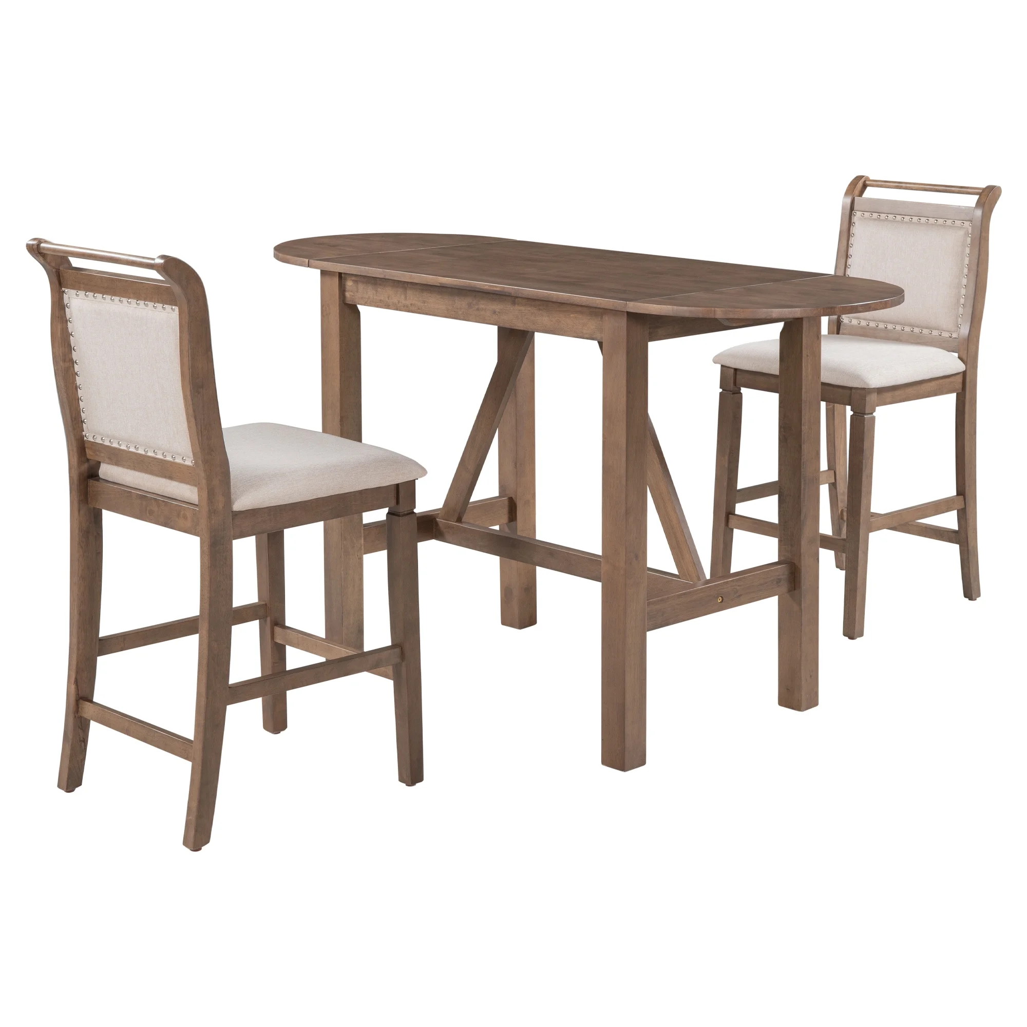 Harper & Bright Designs 3 Piece Wood Folding Dining Table Set Drop Leaf Table with 2 Padded Counter Height Dining Chairs for Small Place, Brown - Image 10
