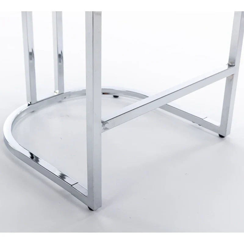 Contemporary Set of 2 Bar Stools with Button-Tufted Back and Studded Trim, Chrome Metal Base - Ideal for Dining Room, Living Room, and Bedroom