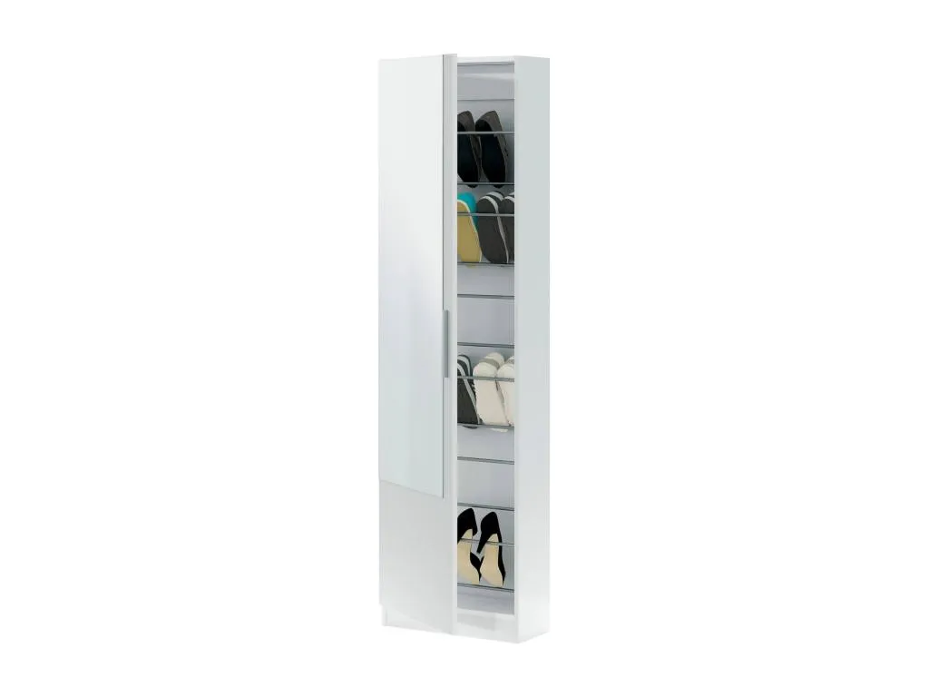 Mueble para zapatos Decocasaes Zapatero alto con 1 puerta zapatero moderno Armario de entrada con espejo 50x22h180 cm Blanco zevv43066