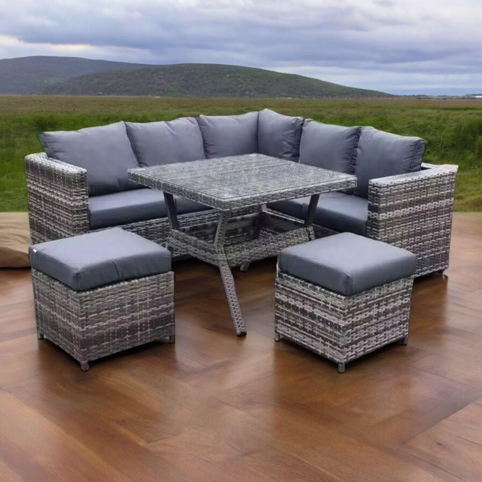 WAYFAIR Wooden Twist Terrace Modular Design Weather Resistant Wicker Conversation Rattan & Steel 5 Pieces Outdoor Furniture Set With Six Cushions