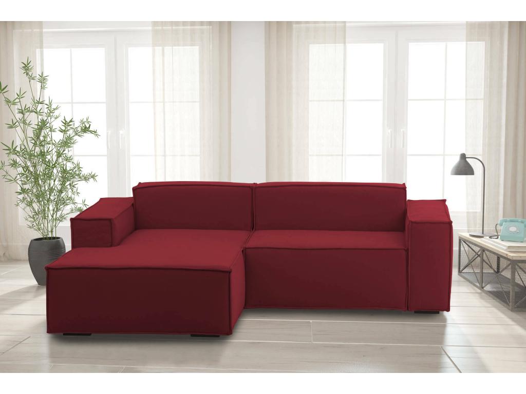 Sofá fijo Nadia, Sofá modular 2 plazas península izquierda, 100% Made in Italy, Sofá moderno en tela, Cm 220x170h70, Rojo