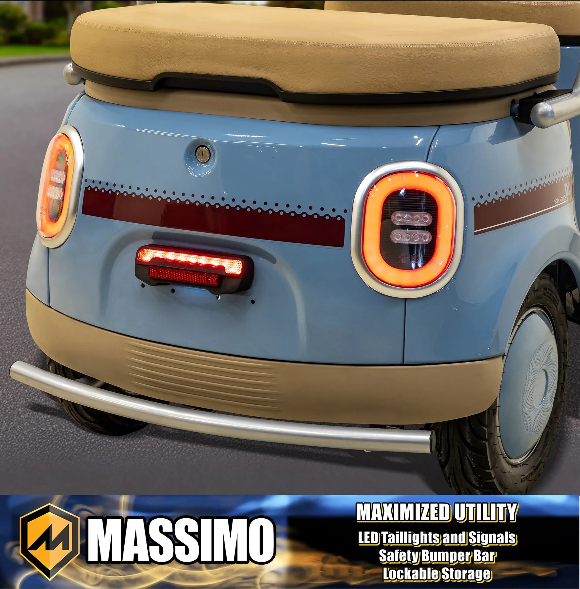 Massimo MGC E-Trike 3-Wheel Electric Cart – 17 MPH, 2-Seater Adult Scooter – Blue - Image 2