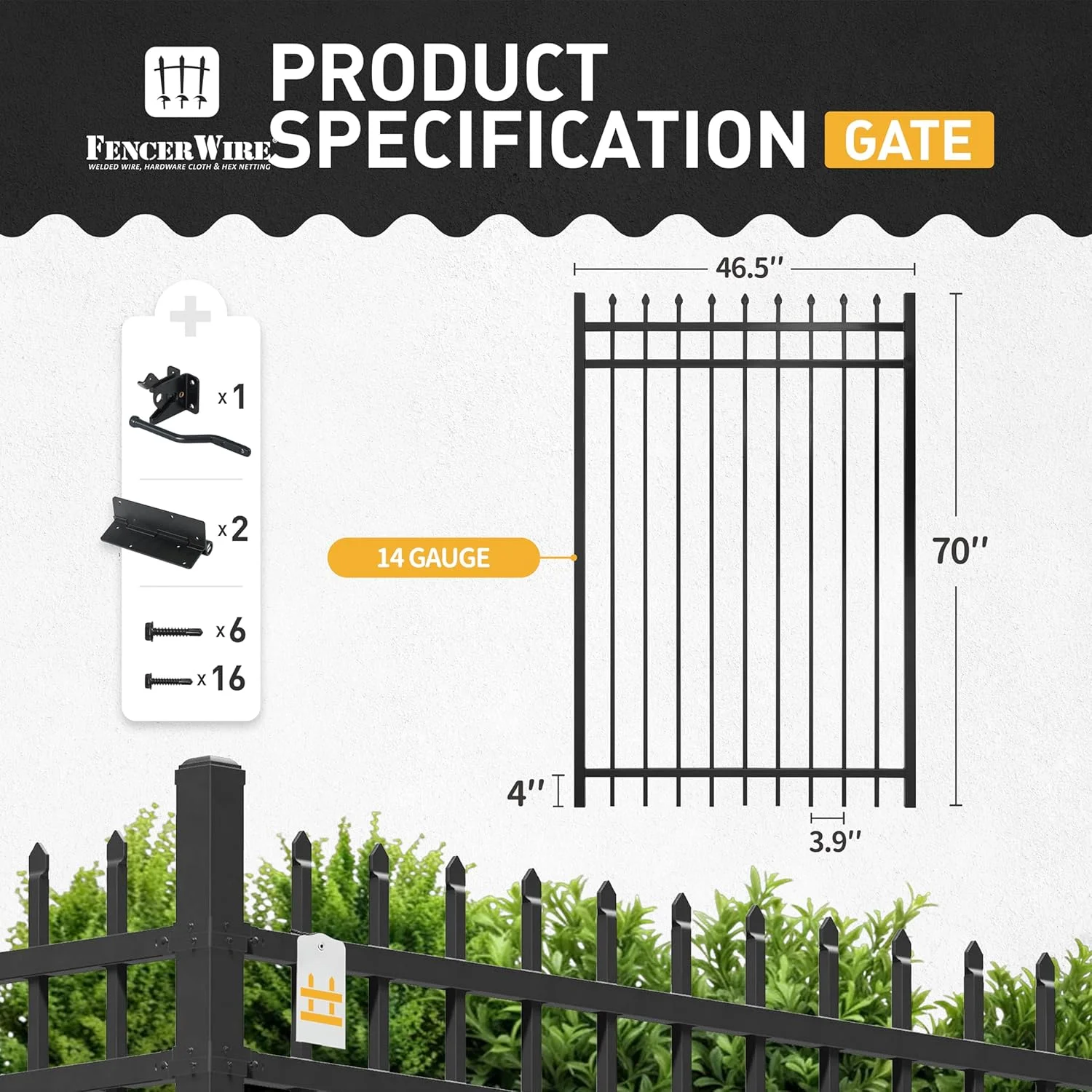 Fencer Wire Heavy Duty Pinnacle Fence Gate, 6FT Height x 4FT Width Outdoor Fence Gate, Outdoor Anti-Rust Metal Steel Gate for Fencing Barrier, Decorative Garden Gate for Residential, Yard, Pool,Patio - Image 10