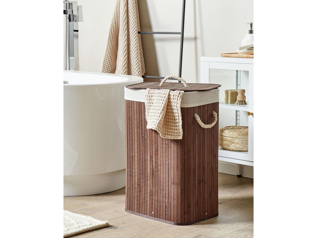 Cesta de madera de bambú oscura/blanco 60 cm KOMARI
