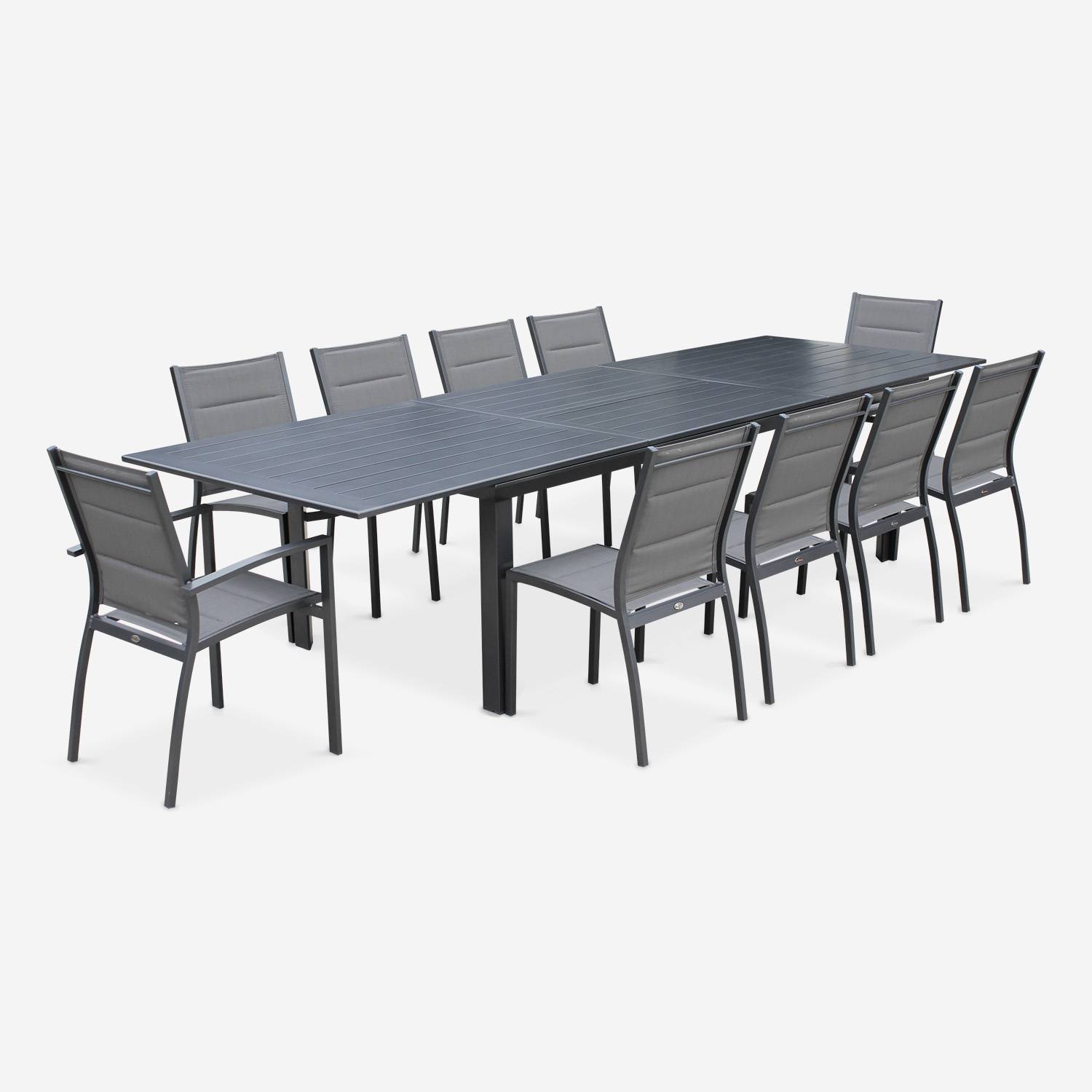 Odenton 10 - Mesa de jardín extensible de aluminio con 10 sillas