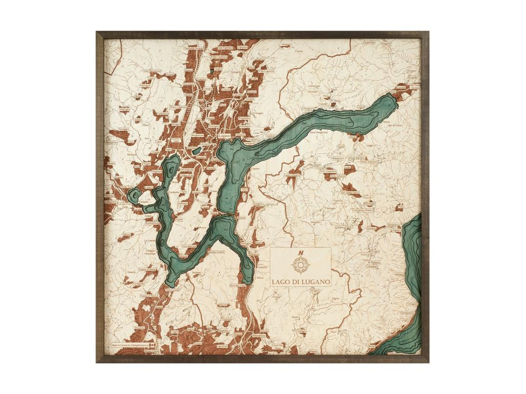 Mapa 3D con Marco Lago de Lugano L, Multicolor, 76x6x76 cm, CUTTING BROTHERS