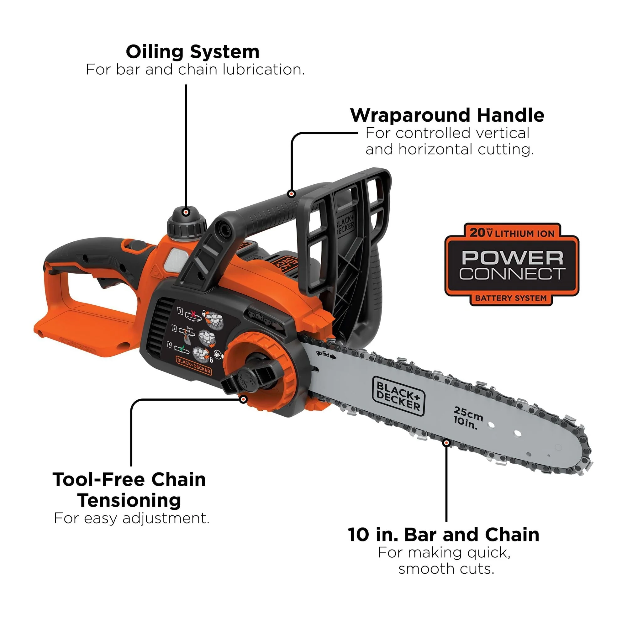 BLACK+DECKER LCS1020 20V MAX Lithium 10 in. Chainsaw - Image 3