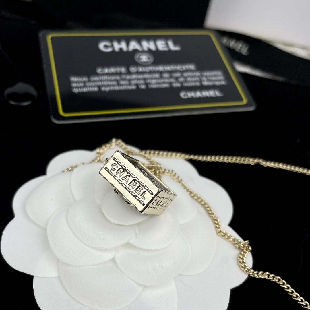 Chanel Black Square Tag Pendant Necklace Minimalist - Original Replica Club