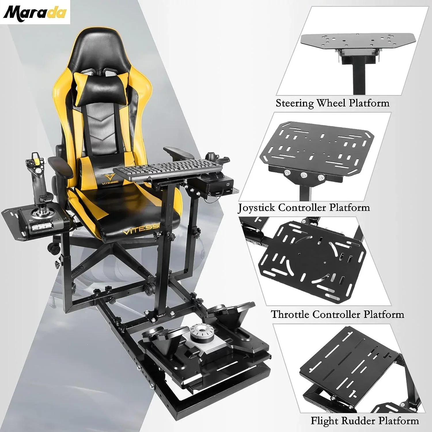 Marada Flight Simulator and Racing Wheel Stand, Adjustable, Carbon Steel - Fits Thrustmaster HOTAS Warthog - Image 6 Marada Flight Simulator and Racing Wheel Stand, Adjustable, Carbon Steel - Fits Thrustmaster HOTAS Warthog - Image 6
