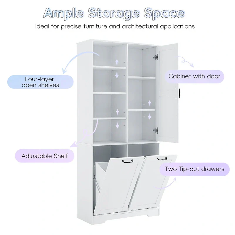 Multi-Functional Bathroom Storage Cabinet with Doors, Drawers, and Tilt-Out Laundry Hamper