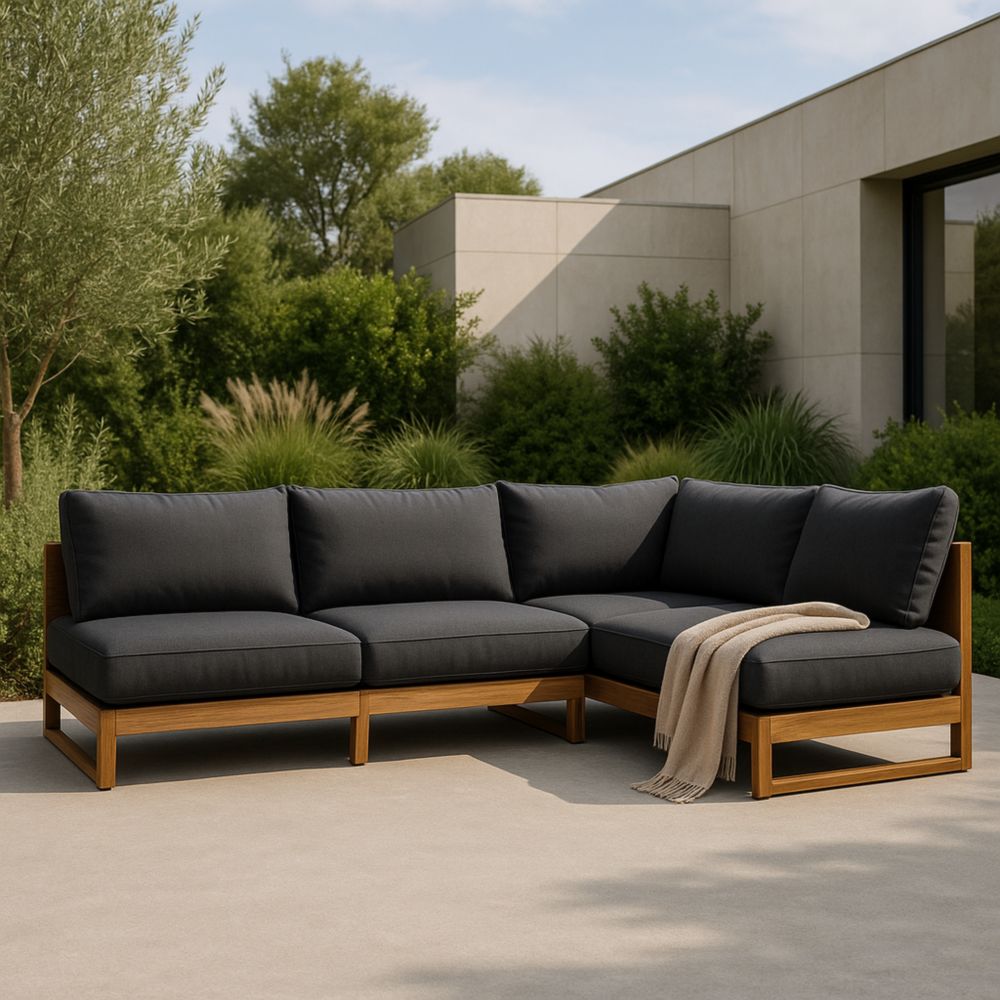 Sofá Esquinero de Jardín con Cojines Desenfundables Tela Sunbrella y Marco de Teca 230x230x80 cm Gris