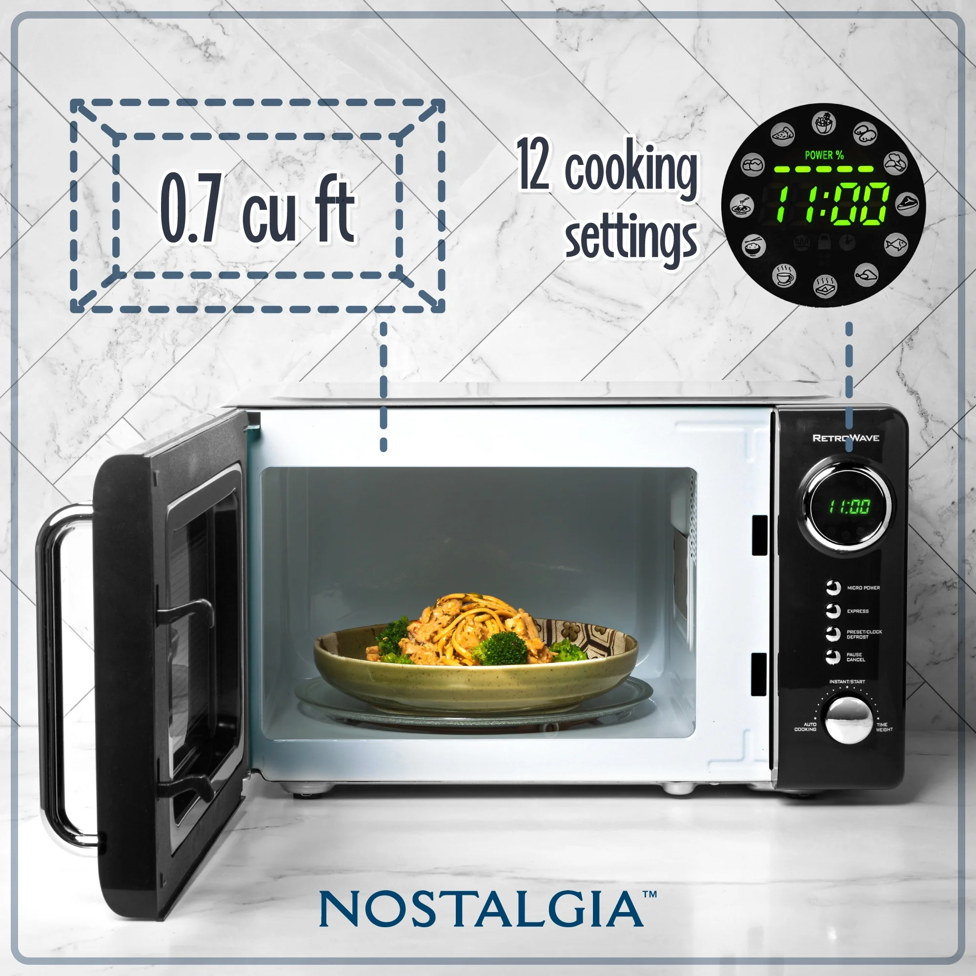 Nostalgia Retro Compact Countertop Microwave Oven - 0.7 Cu. Ft. - 700-Watts with LED Digital Display - Child Lock - Easy Clean Interior - Orange - Image 15