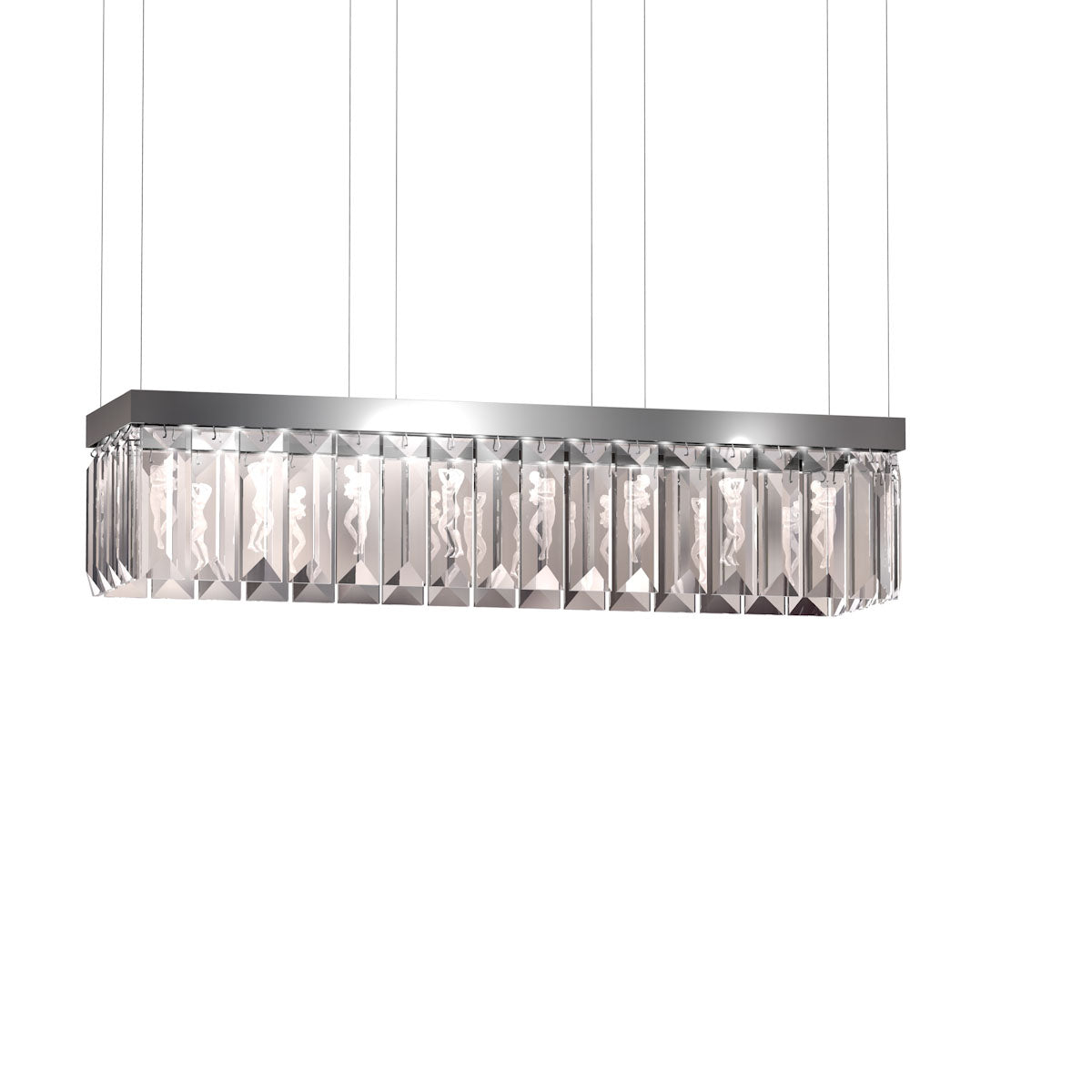LUSTRE SERENE 40 PRISMES, RECTANGULAIRE - CRISTAL INCOLORE, FINITION NICKEL (PLAQUÉ)