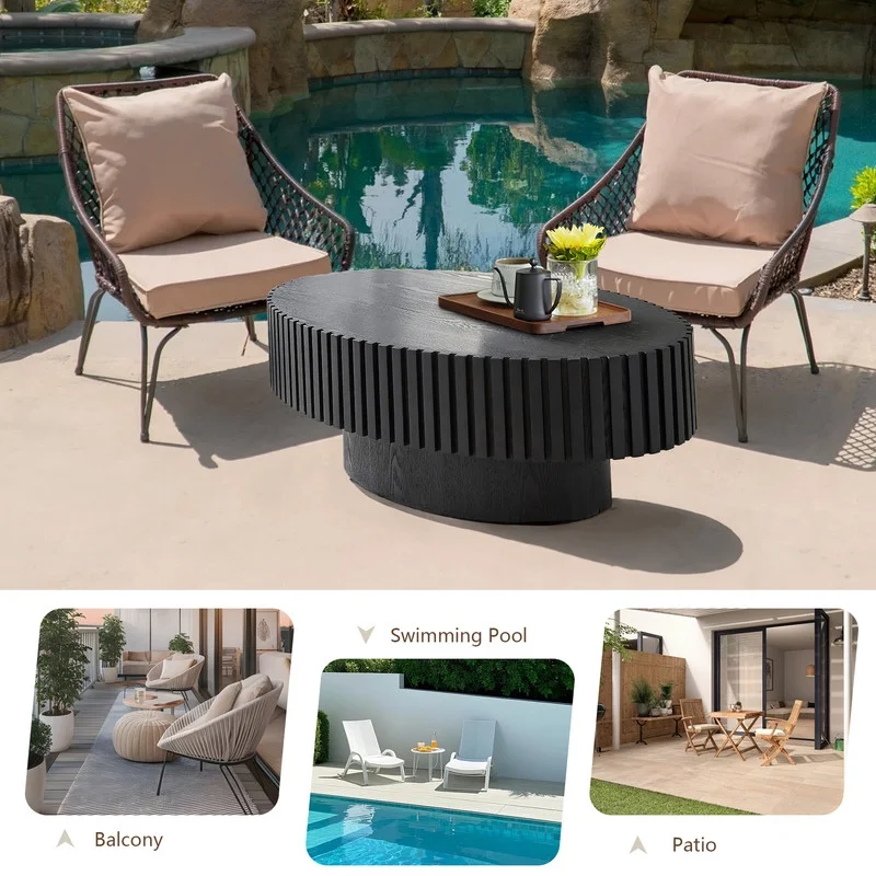 FFH 43.7 inch Oval Coffee Table for Living Room,Handcraft Rustic Corner Coffee Table Nature Wood Relief Sturdy Pedestal for Apartmen,Side Table Centre Table,Nature Wood - Image 71
