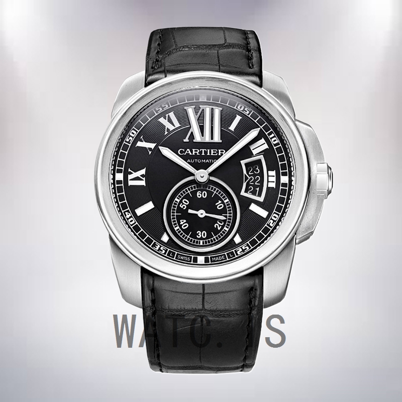 Cartier Calibre 42mm Men's W7100041 Leather Strap Black Dial