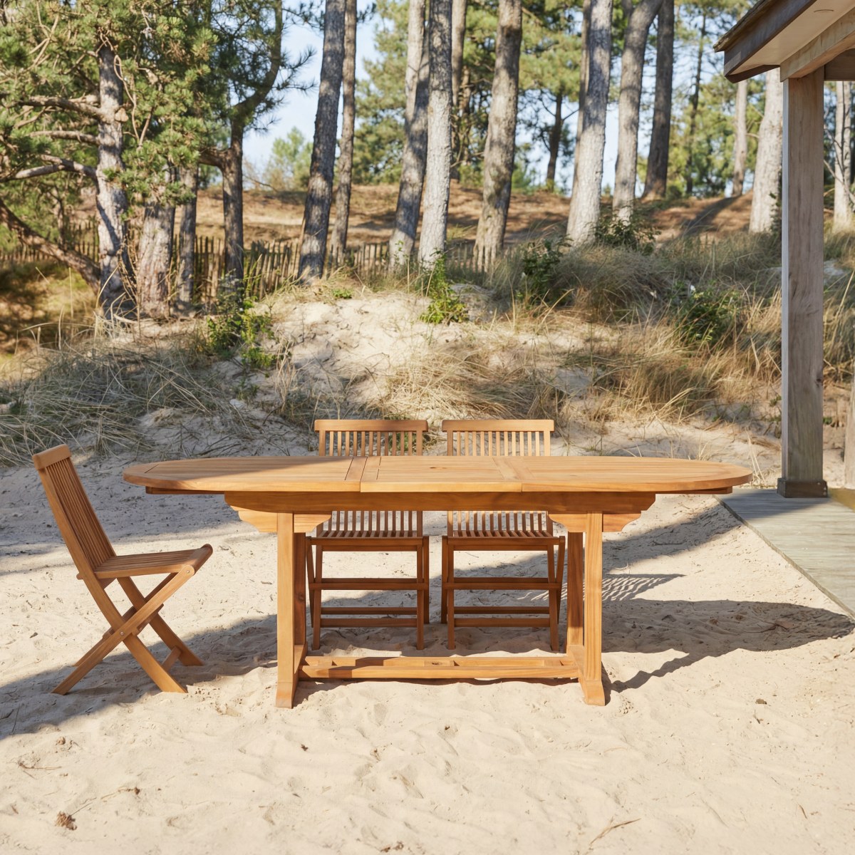 Tikamoon - Uitschuifbare eettafel van massief acaciahout 6 8 pers.