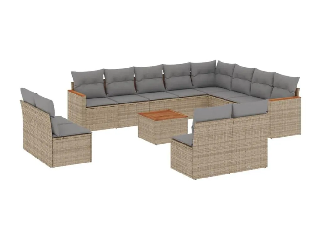 Juego de sofás jardín con cojines beige mezcla 13 piezas ratán PE
