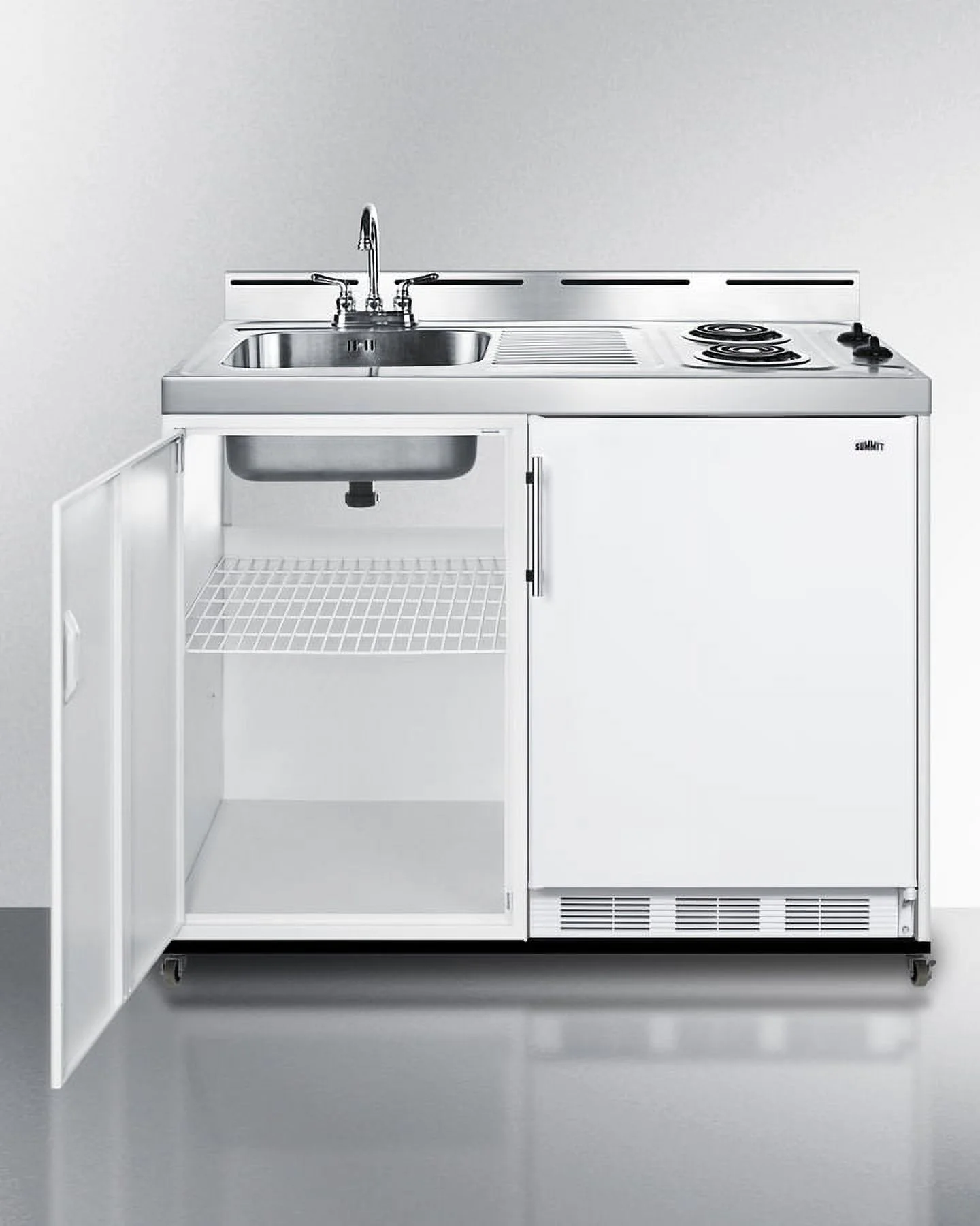 48" Wide Mobile All-In-One Kitchenette, No Plumbing Needed, white, Coil Burners - Image 7