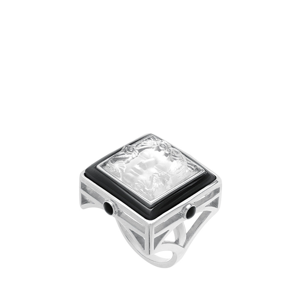BAGUE ARÉTHUSE - CRISTAL INCOLORE, LAQUE NOIRE, ARGENT