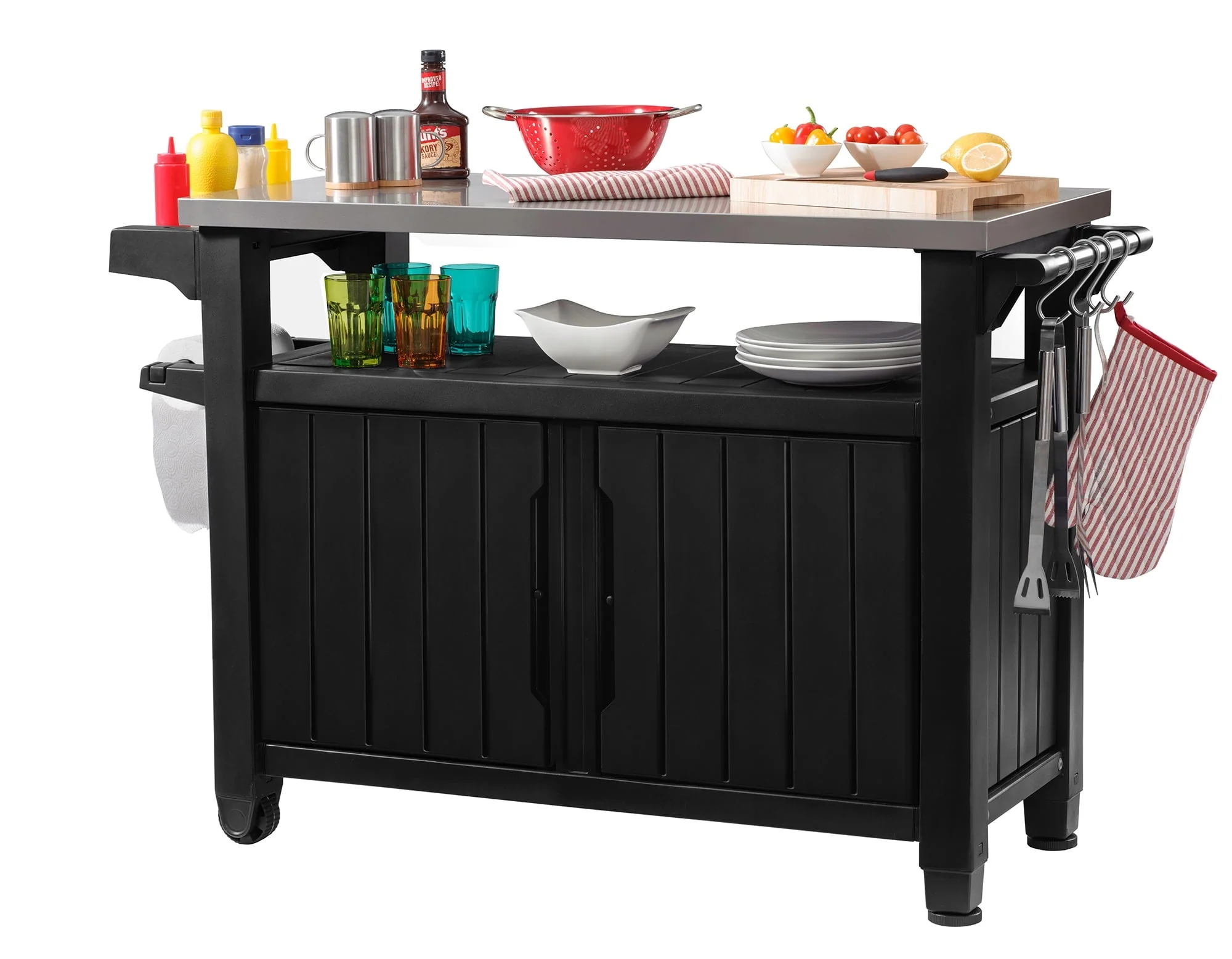 Unity XL Resin Serving Station, All-Weather Plastic and Metal Grill, Storage and Prep Table, Graphite - Image 8