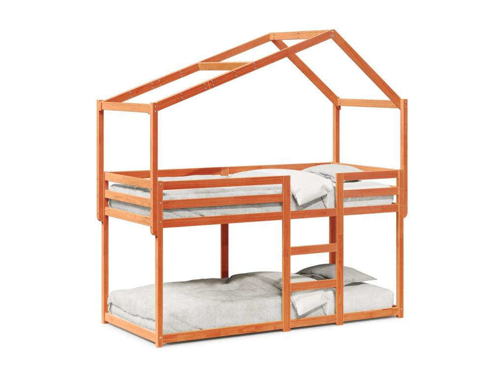 Cama con techo madera maciza pino marrón 90x200 cm