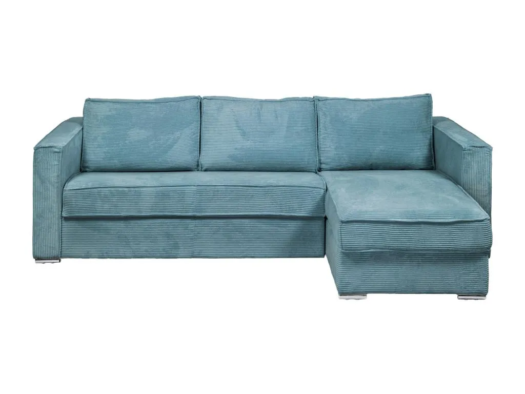 Sofá cama rinconero con apertura italiana y reversible de pana azul turquesa - Cama de 160 cm - Colchón de 14 cm Banakdecoracion DWUO25395