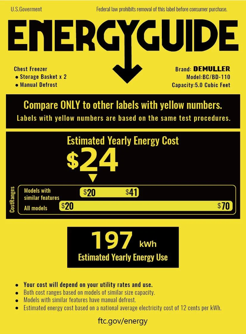Chest Freezer 5.0Cubic Feet Deep Freezer Freestanding Freezers Removable Stainless Steel Basket