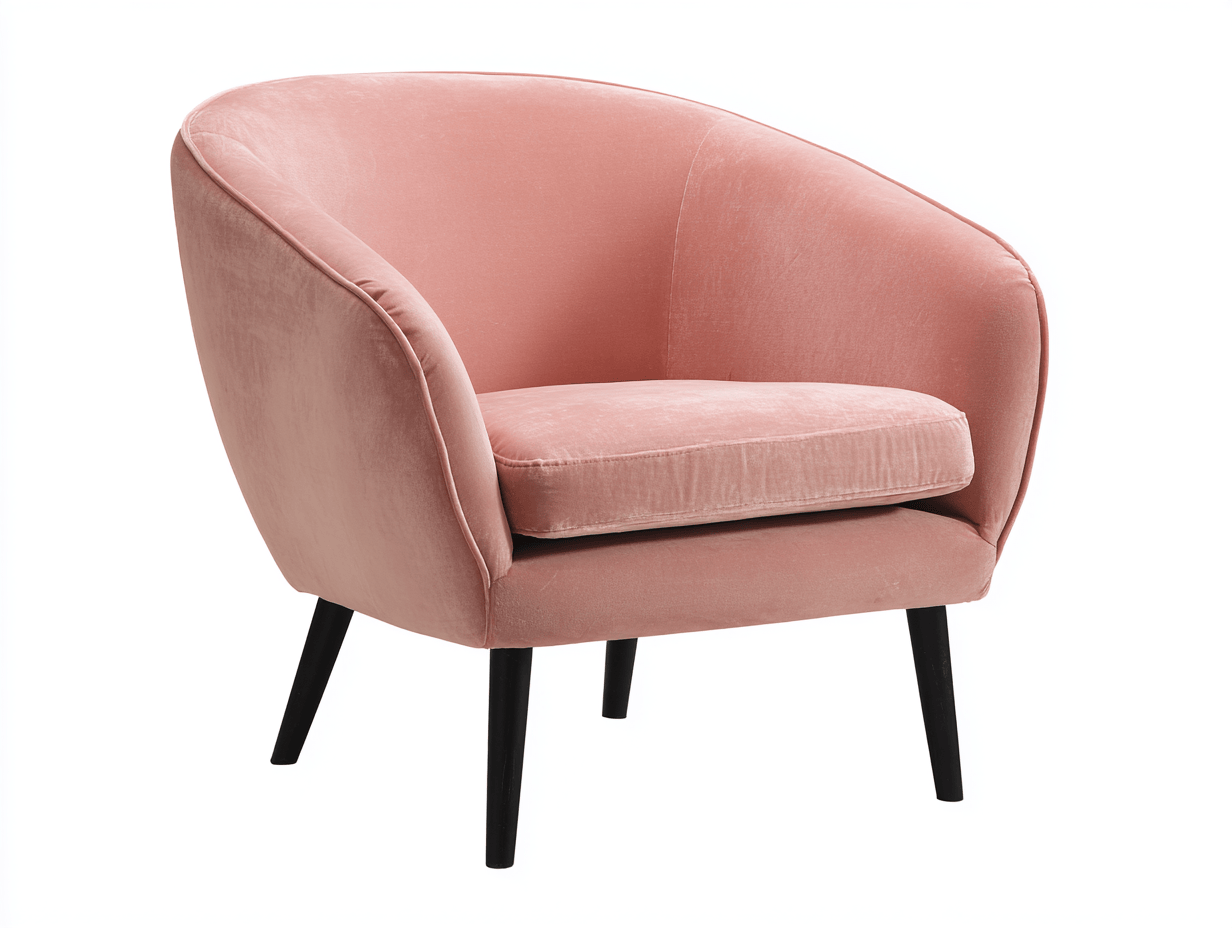 Sillón tapizado – terciopelo rosa – patas negras estilo contemporáneo